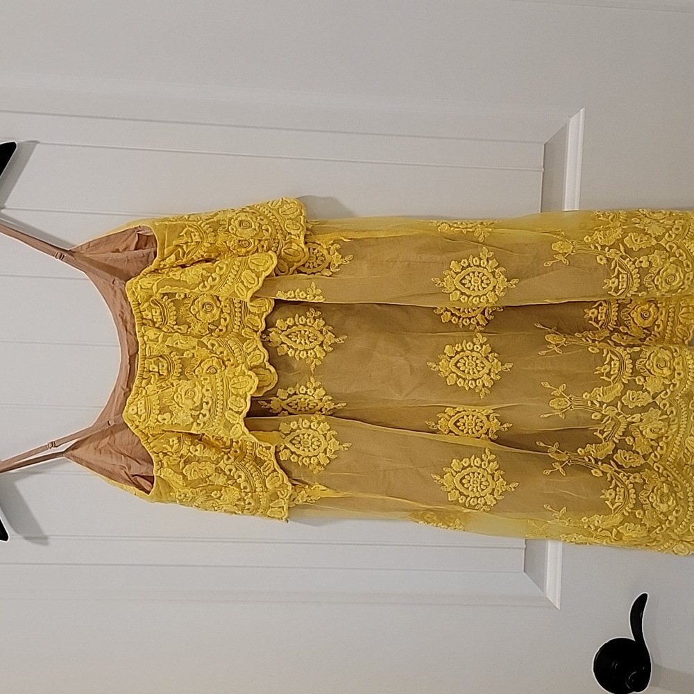 Deja Vu Sleeveless Mini Embroidered Mesh Lace Dress Size Small - Picture 8 of 12